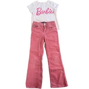 Barbie Pink T-Shirt and Tommy Hilfiger Corduroy Flare Pink Pants Set Size 7 Girl